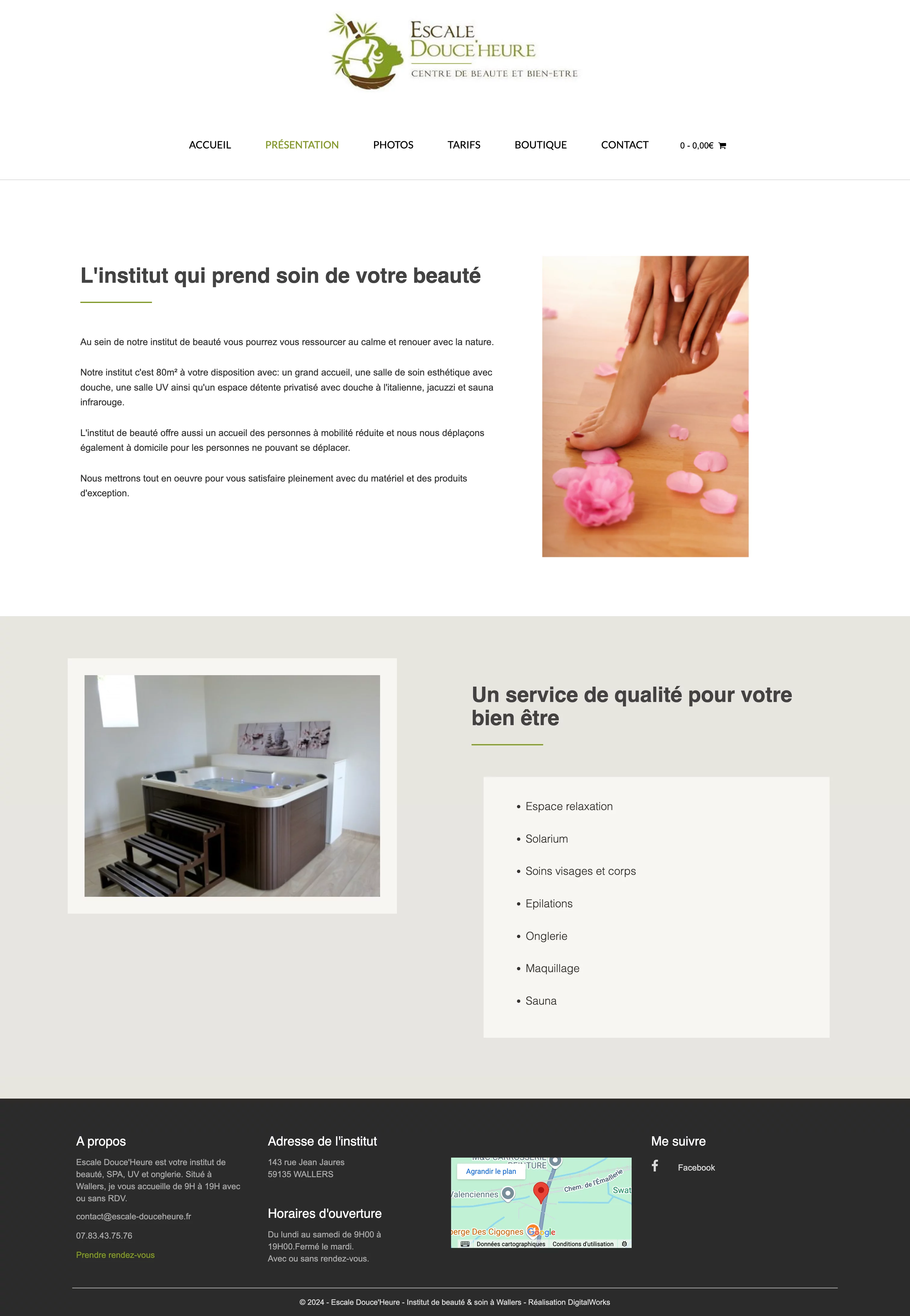 Capture d'écran de la page présentation du site Escale Douce'heure