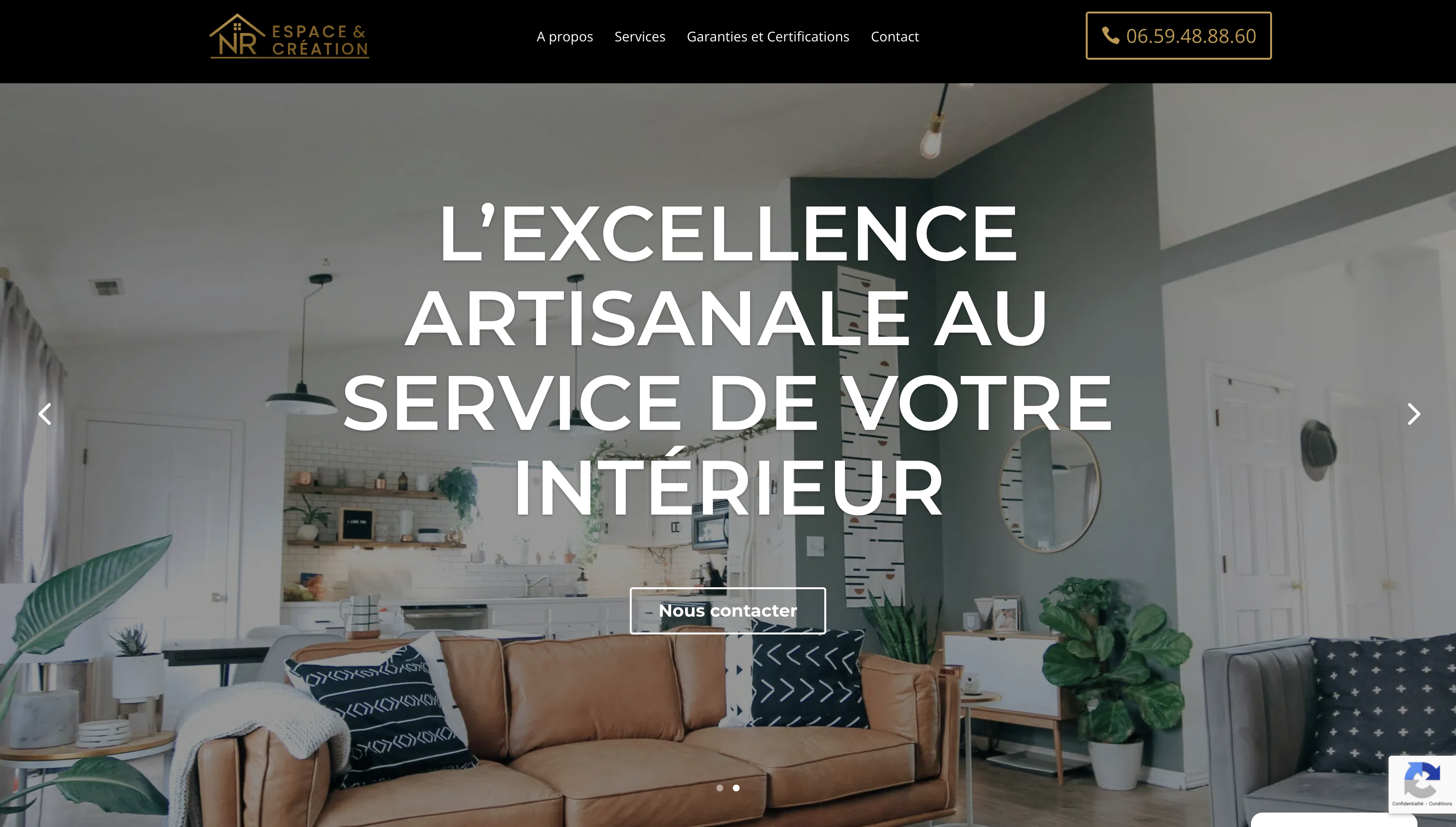 Page d'accueil du site NR Espace & Création