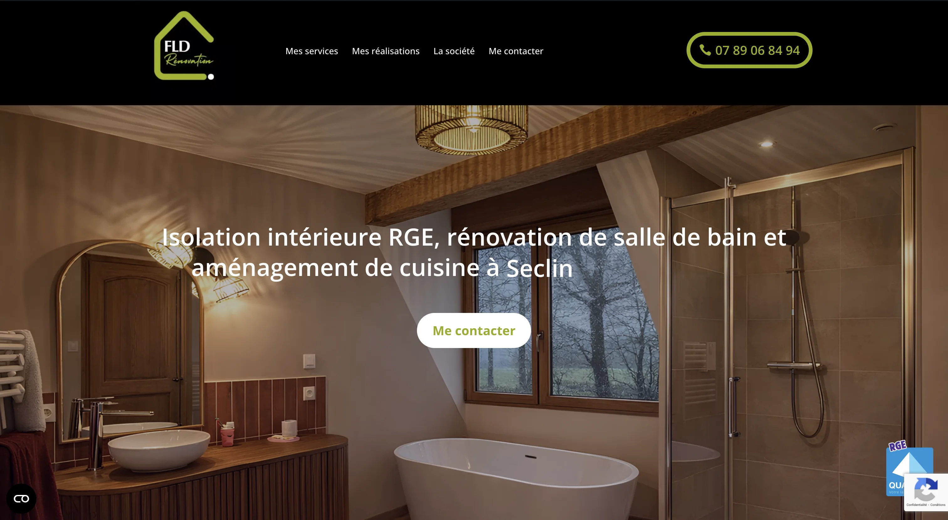 Page d'accueil du site FLD Rénovation présentant les services de rénovation intérieure