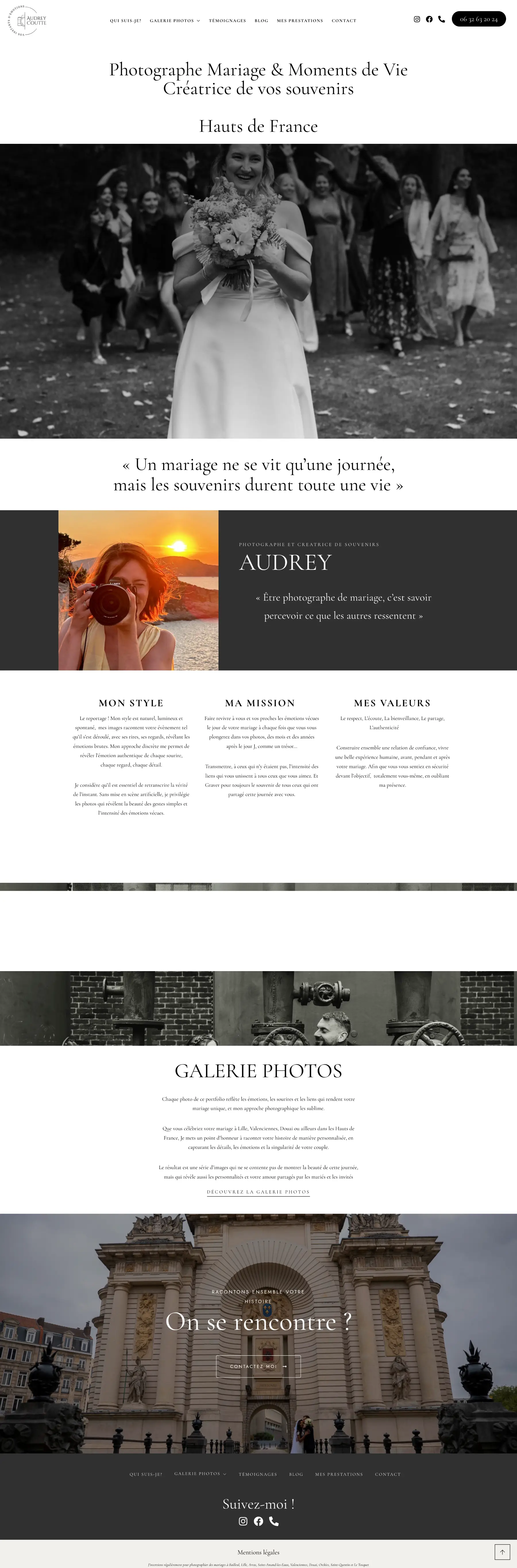 Page d'accueil optimisée du site Audrey Coutte Photographie