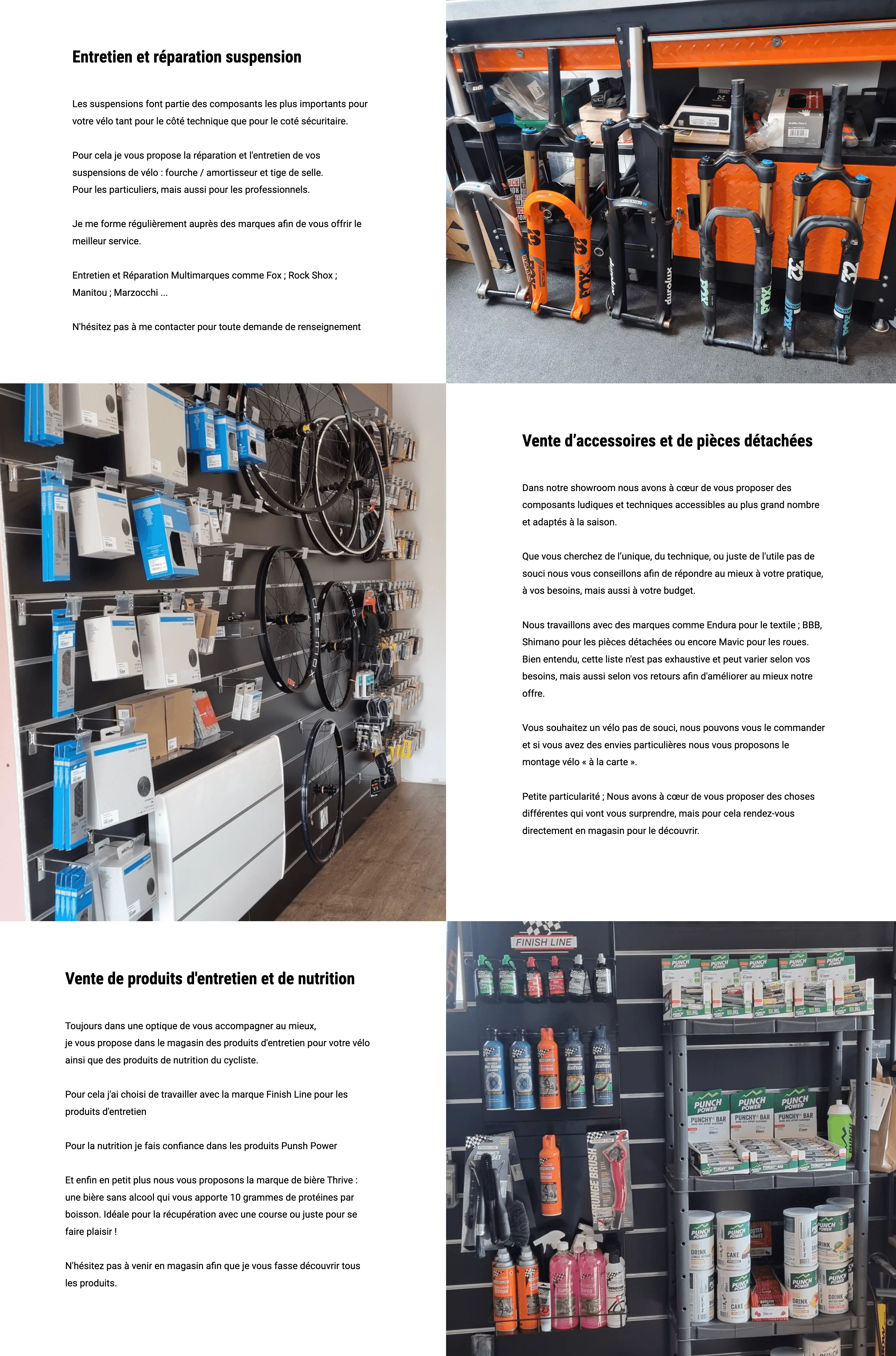 Capture d'écran de la section services du site Repair Bike Suspension