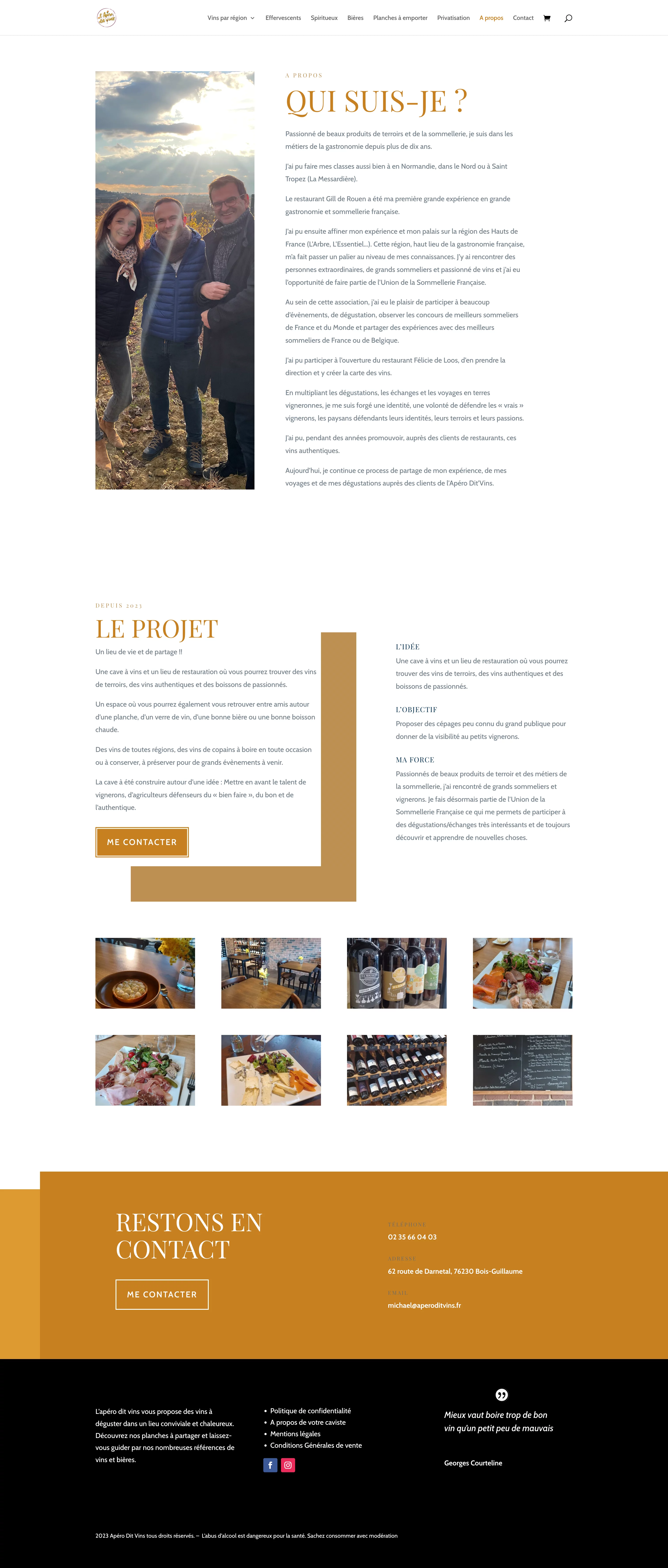 Capture d'écran de la section à propos du site L'Apéro Dit' Vins