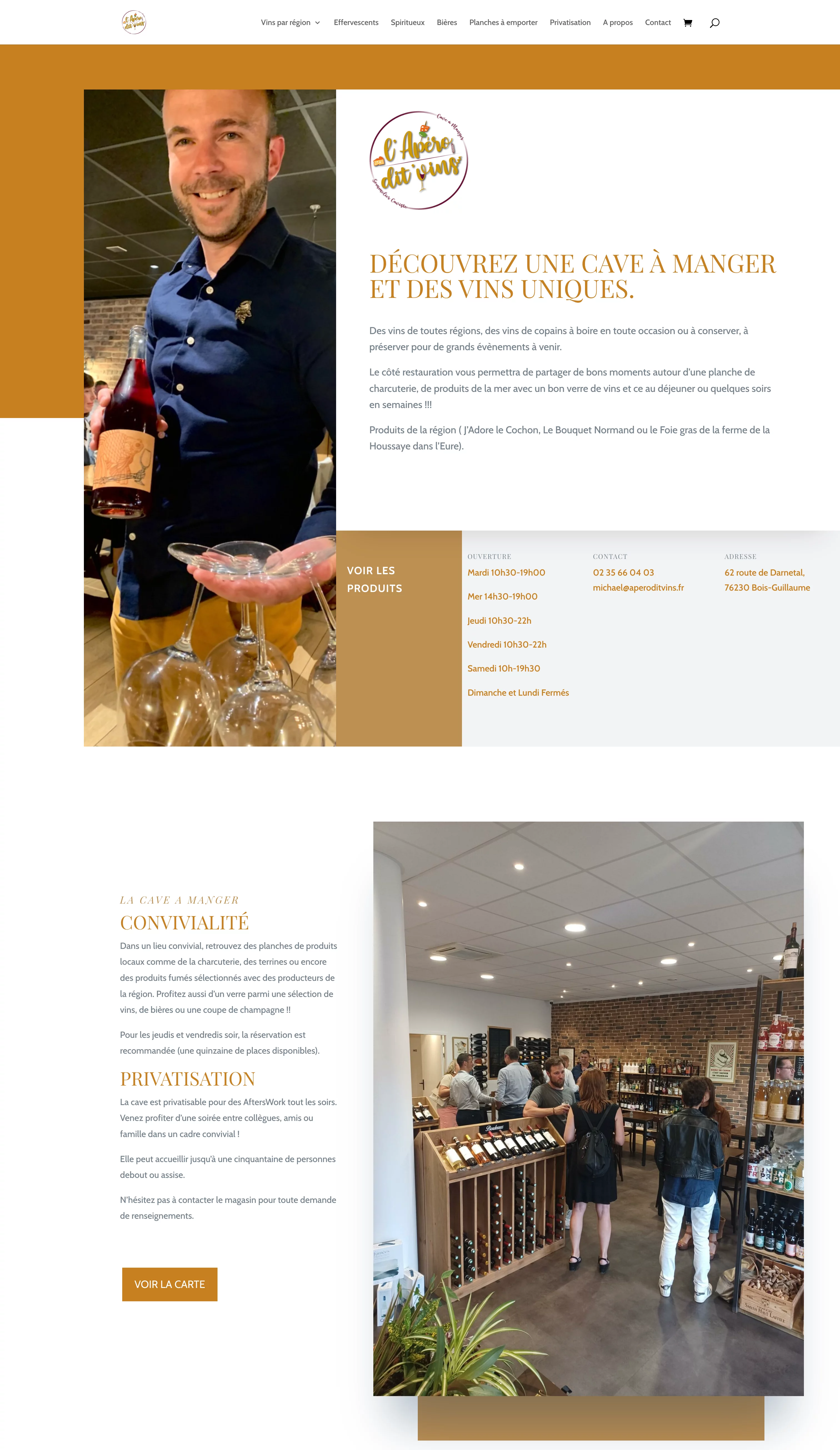 Capture d'écran de la section accueil du site L'Apéro Dit' Vins