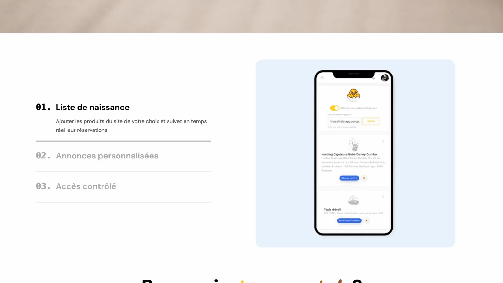 Capture d'écran de l'application Naissance en Pixels - Liste de naissance